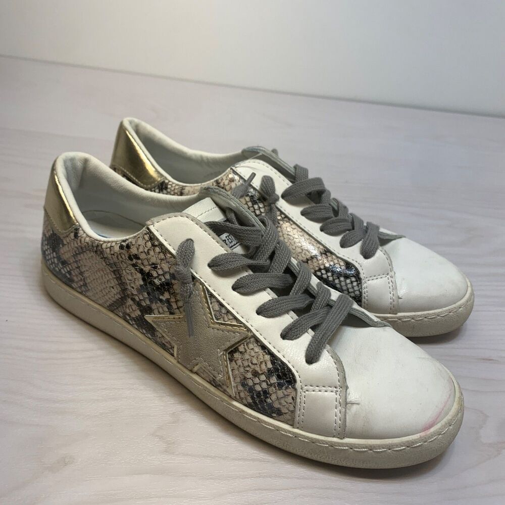 Vintage Havana Bianca 7.5 Snake Star Sneakers White Gold Casual Streetwear Shoes